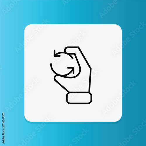 Line icon of a hand turning an object, symbolizing rotatable or swivel furniture parts