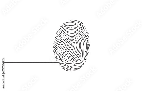 Linear drawing of a fingerprint Continuous one line drawing of biometric scan symbol Pro Vector illustration.