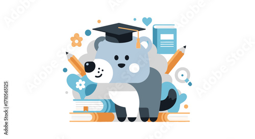 Adorable cartoon koala graduate wearing a mortarboard cap.