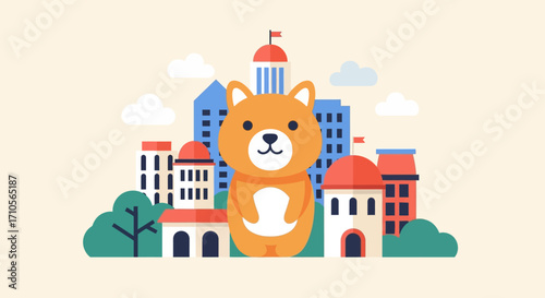 Adorable Cartoon Shiba Inu Dog Character Illustration.