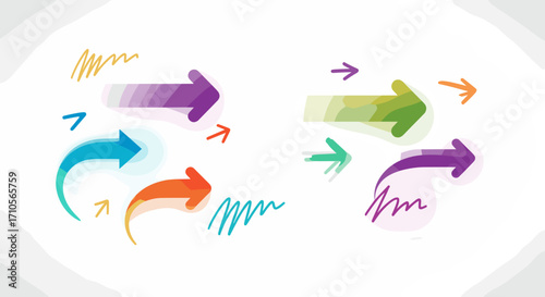 Watercolor style arrows pointing in different directions on white background