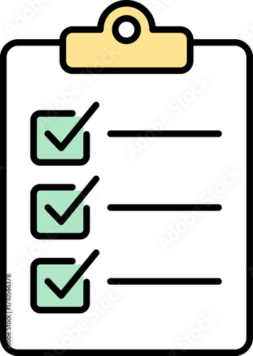 Clipboard checklist outline icon with green checkmarks