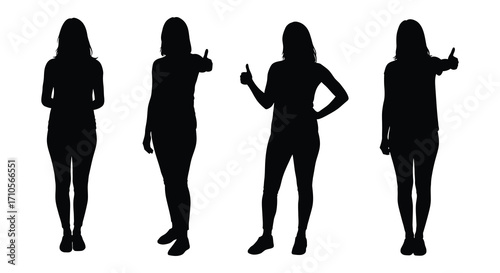 Four silhouetted women in varying poses with thumbs up gestures