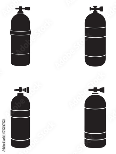 Scuba diving tank silhouette isolated on white background