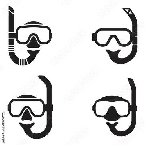 Black silhouette of a snorkel gear equipment set isolated on white background