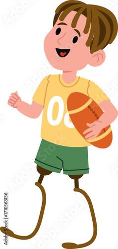 Boy with Prosthetic Legs Playing Football