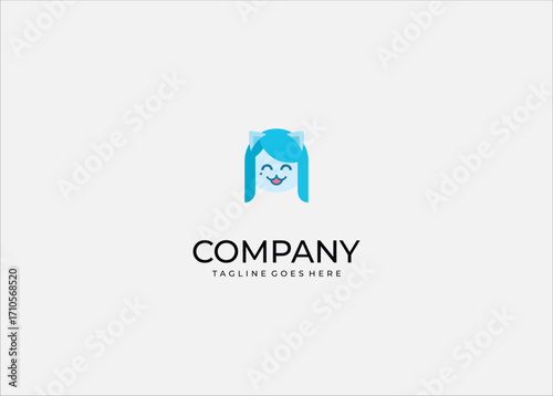 Cute Cat Girl Avatar Vector Illustration with Blue Hair, Anime Style Character Face, Kawaii Expression, Cartoon Icon Perfect for Branding, Sticker, Emoji, and Creative Digital Projects.