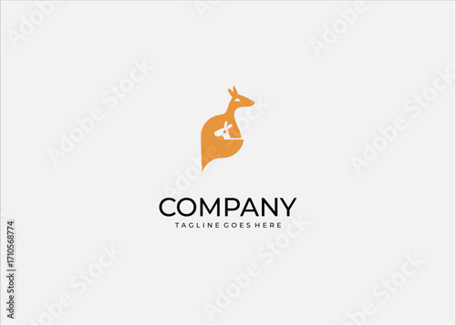 Minimalist Kangaroo Logo Design with Baby Joey in Pouch, Modern Animal Silhouette Vector for Brand Identity, Mascot, Wildlife Icon, Nature Symbol, and Creative Graphic Projects.