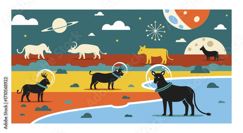 Astronaut Animals on a Colorful Planet.