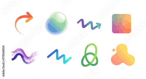 Collection of watercolor style shapes and arrows in various colors hues