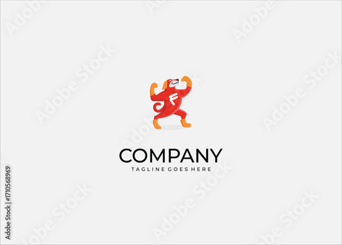 Superhero Dog Character with Letter F, Strong Mascot Animal Illustration, Funny Cartoon Puppy Hero in Red Costume, Creative Logo for Branding, Gaming, and Business Identity