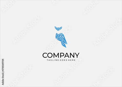 Abstract Geometric Owl Polygon Illustration – Modern Blue Triangle Bird Vector, Futuristic Low Poly Animal Design for Logos, Stickers, Digital Art, Prints, and Branding