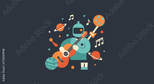 Astronaut Playing Guitar in Space.