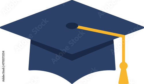 A dark-blue graduation cap with a gold tassel.