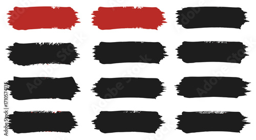 Abstract brush strokes in red and black hues arranged in a grid