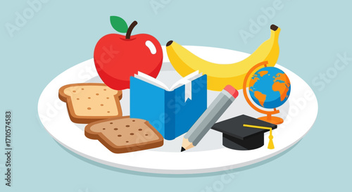 Brain Food Concept with School Supplies on a Plate.