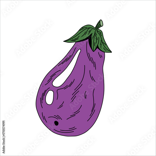 Purple eggplant with green stem isolated on white background