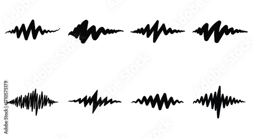Abstract black waveform illustrations displayed in two distinct horizontal rows