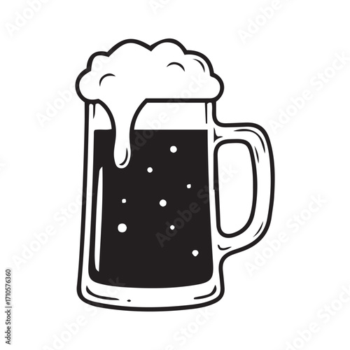 Beer Mug with Foam - Classic Alcoholic Drink Vector Illustration