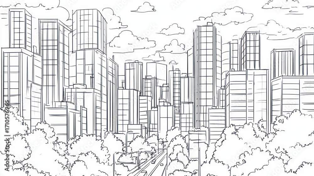 Obraz premium Cityscape outline drawing