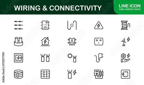 Wiring and Connectivity Icons Collection Including Electricity, Circuits, Power Tools, and Energy Symbols Perfect