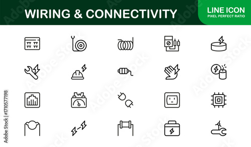 Wiring and Connectivity Icons Collection Including Electricity, Circuits, Power Tools, and Energy Symbols Perfect