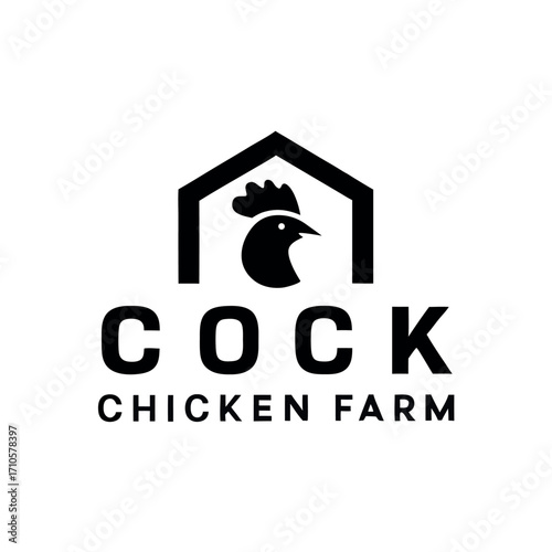 Poultry Farm Emblem: A sleek, minimalist logo embodies the essence of a chicken farm, with a stylized rooster at its center, symbolizing authenticity and simplicity, set against a pristine backdrop. 