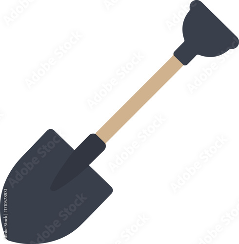 A shovel with a plunger attached to the handle.
