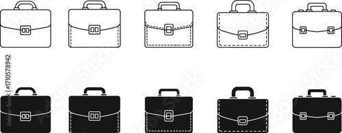Business briefcase vector icon set professional office bag art