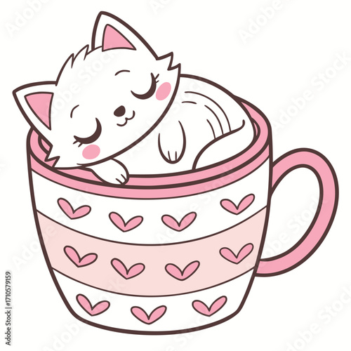 kawaii cat sleeping inside coffee mug vector T-Shirt design