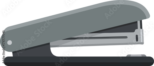 Gray stapler with black base, office supply.