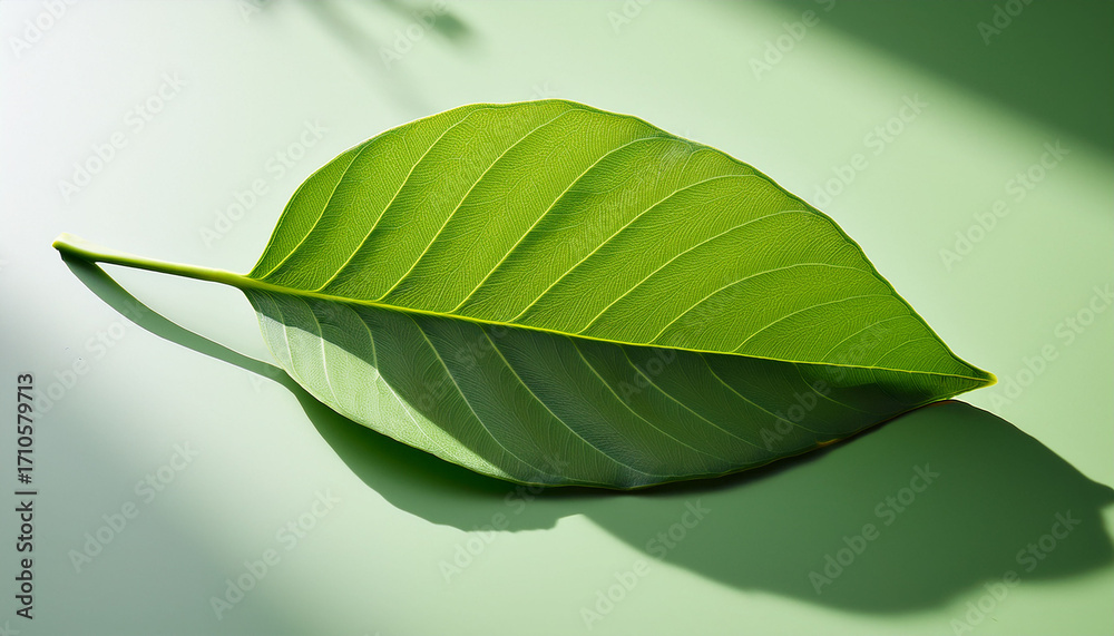 Obraz premium Leaf S Shade A Vibrant Green Leaf Cast Its Subtle Shadow The Epitome Of Botanical Beauty And Simplicity