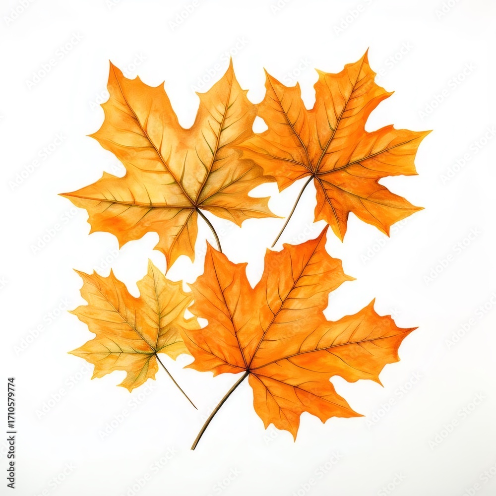 Fototapeta premium 秋のオレンジ色メープルリーフ白背景にクローズアップ