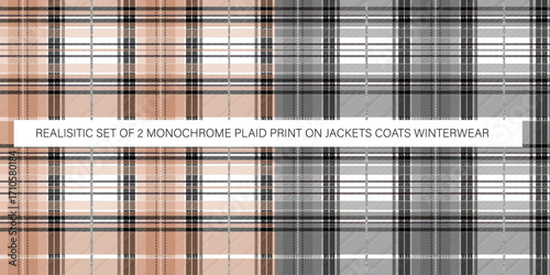 Monochrome Colors Printed Plaid Seamless Pattern for printing on jackets, coats