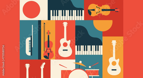 Collection of Various Musical Instruments.