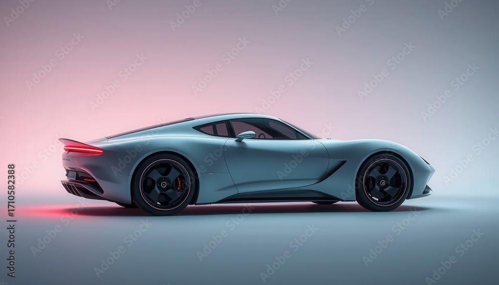 Fototapeta premium Futuristic Luxury Sports Car with Neon Lights on Minimal Background
