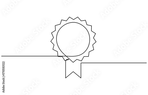 Single continuous line drawing of the best quality award badge vector illustration. Editable stroke