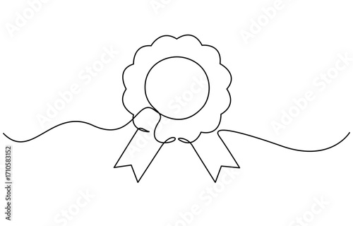 Single continuous line drawing of the best quality award badge vector illustration. Editable stroke