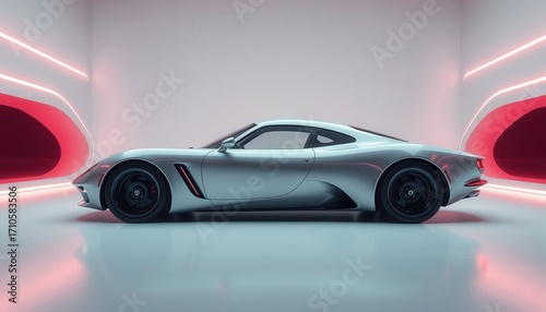 Futuristic Luxury Sports Car with Neon Lights on Minimal Background