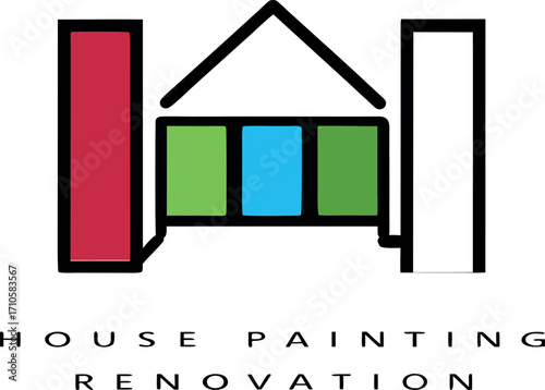 House Painting and Renovation: A graphic representation of a house is presented in a colorful and artistic design, highlighting themes of house painting and home renovation.