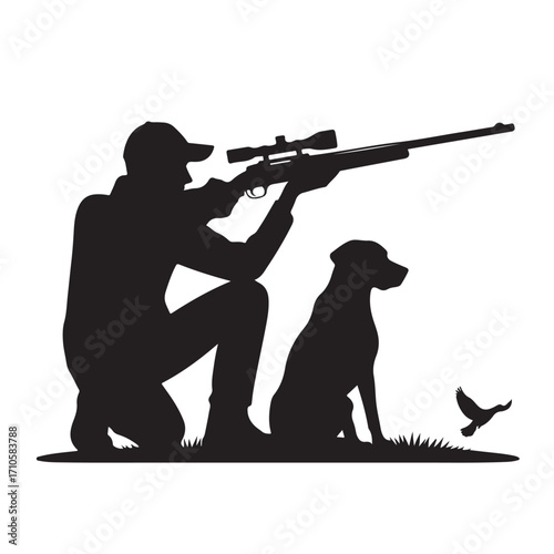 Hunter and dog silhouette for outdoor activities