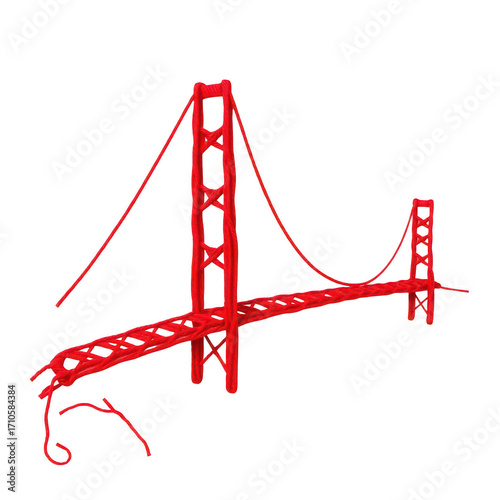 Red golden gate bridge silhouette isolated on transparent background