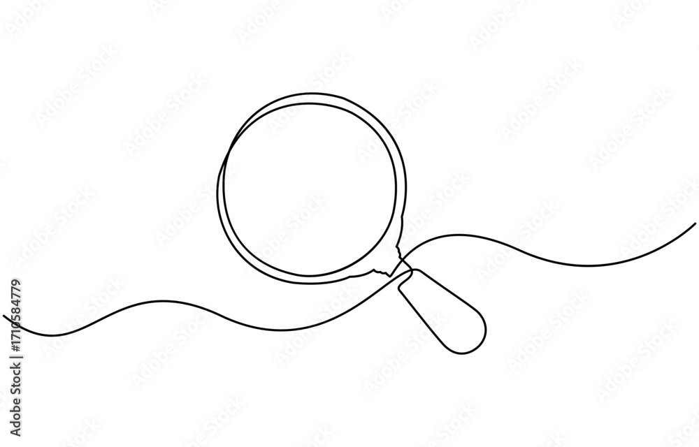 Obraz premium Continuous one line drawing of magnifying glass vector illustration. Editable design