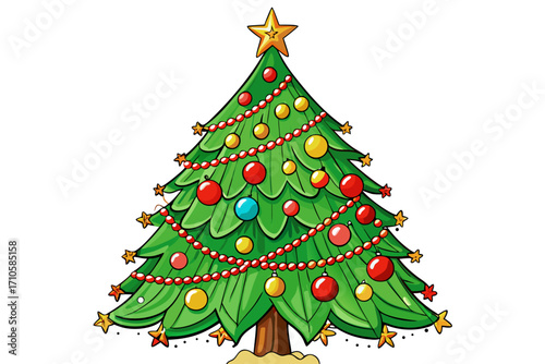 Festive Christmas Tree Illustration Colorful Ornament Vector Design for Holiday Cheer