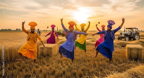 Bhangra Dancers in a Golden Field.