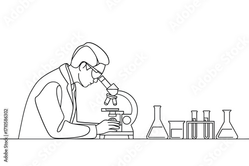 Scientist examining specimen under microscope in laboratory setting