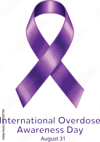 Purple ribbon for International Overdose Awareness Day with text August 31 vector illustration