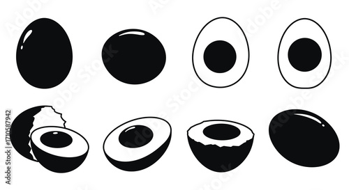 Illustration of eggs in various stages from whole to cracked open