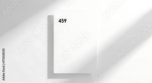 Minimalist White Paper Card with Number 459 and Soft Shadow Overlay