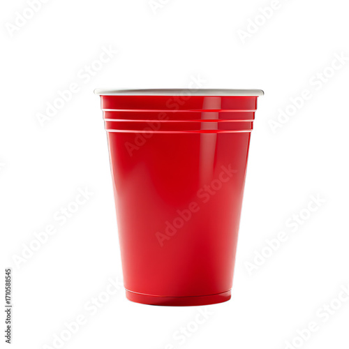 Isolated bright red solo cup against a clean transparent background for party drinks